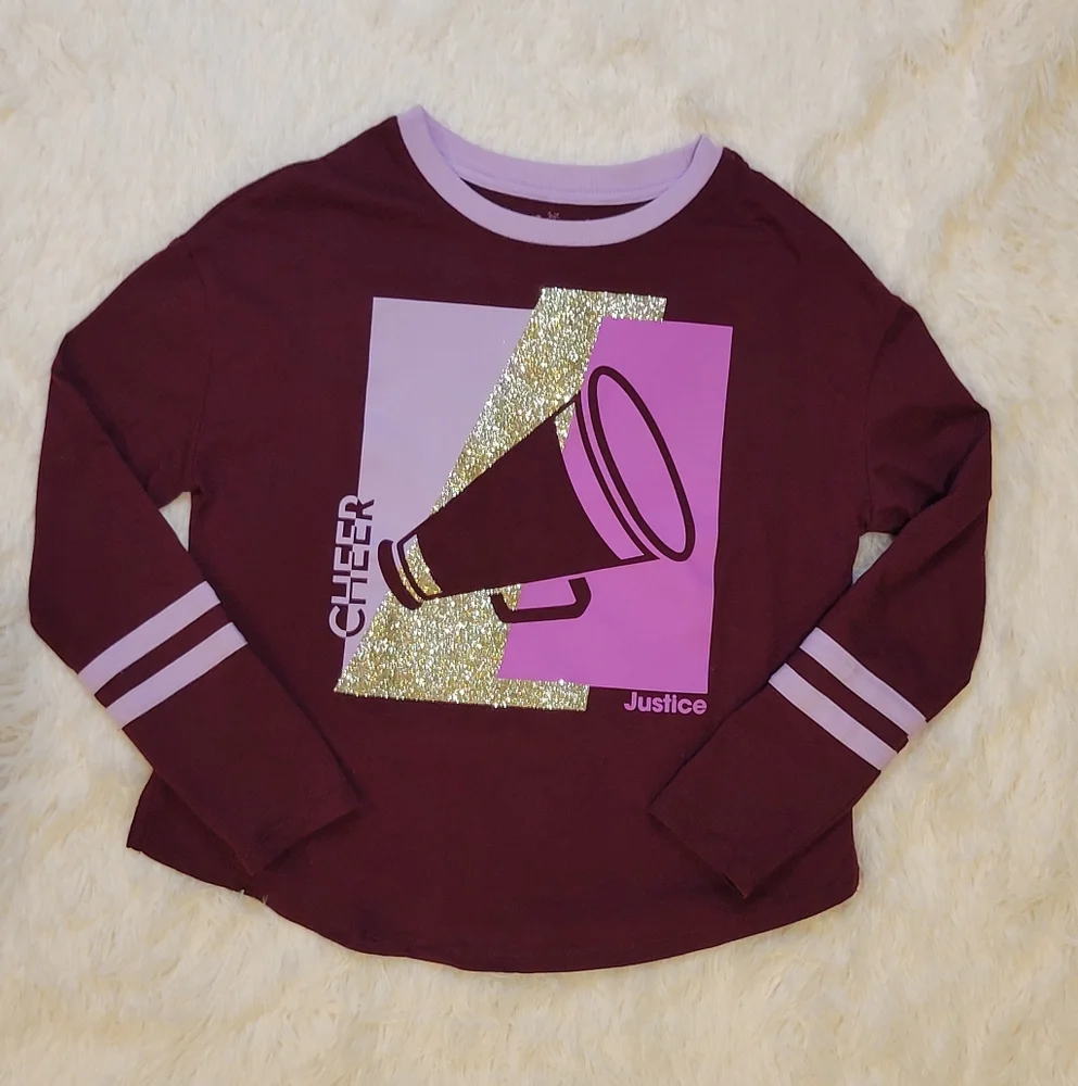 Justice Cheer Purple Long Sleeve Tops Girls Size 10